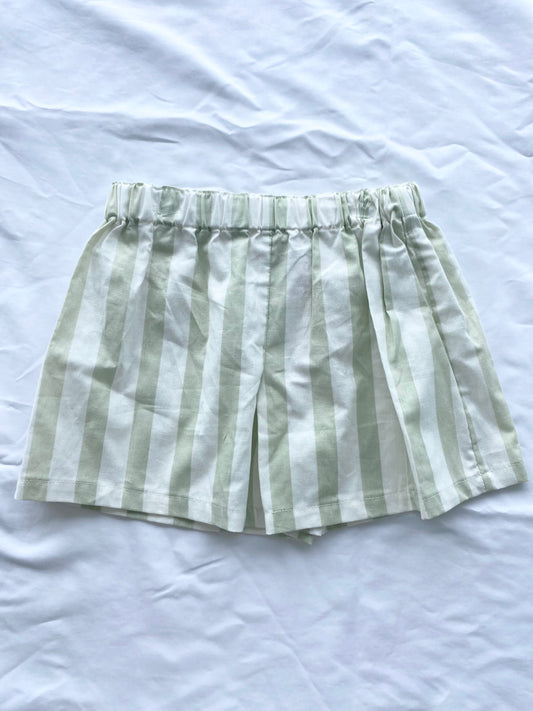 Unisex Stripe Shorts - Cotton Sage Green