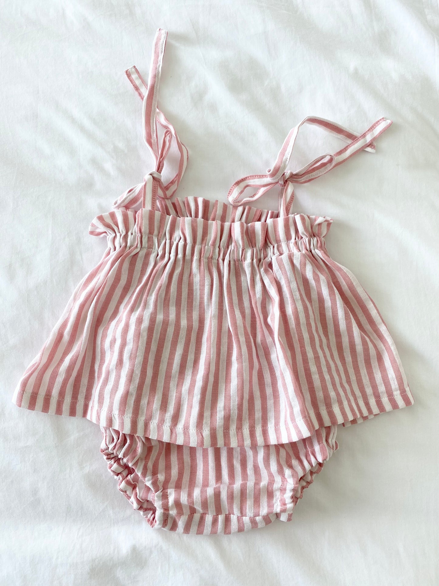 Capri Shoestring Peplum Set - Pink/White Stripe Linen Cotton