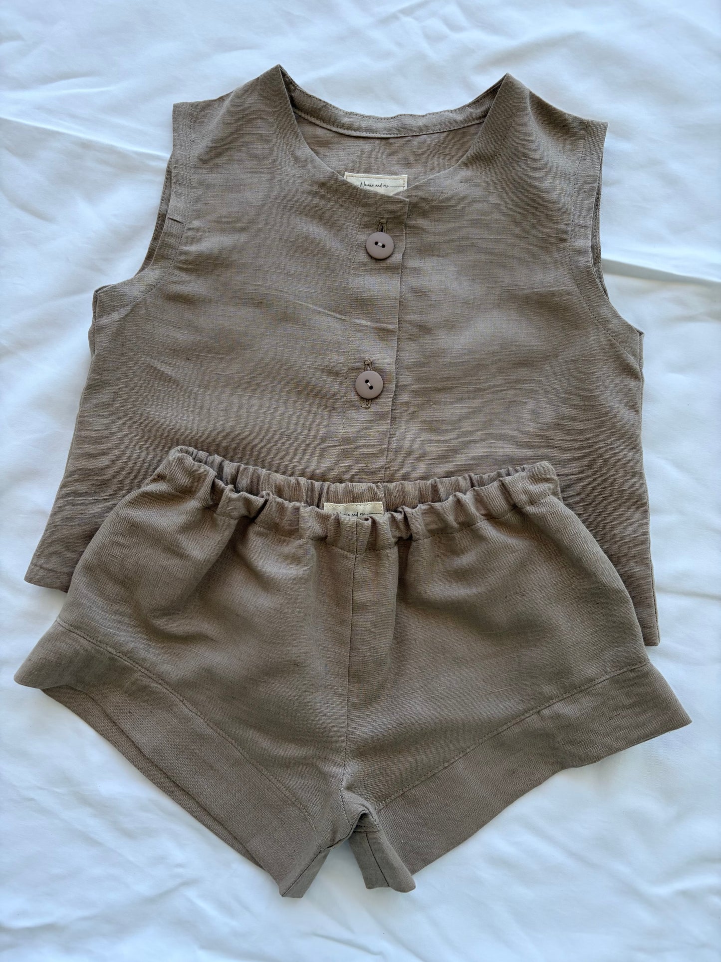 Unisex Cotton Linen Top Shorts Set - Taupe