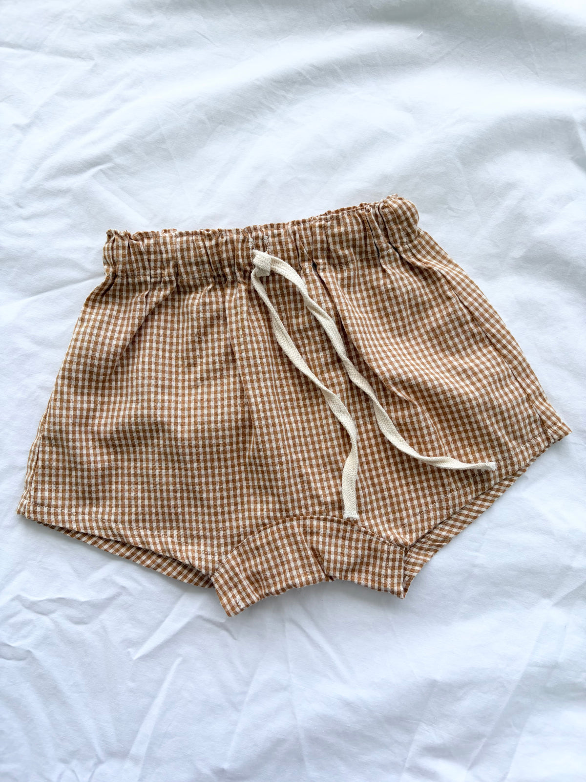 Zai Zai Baby and Toddler Slouch Drawstring Short - Cotton Gingham Pecan