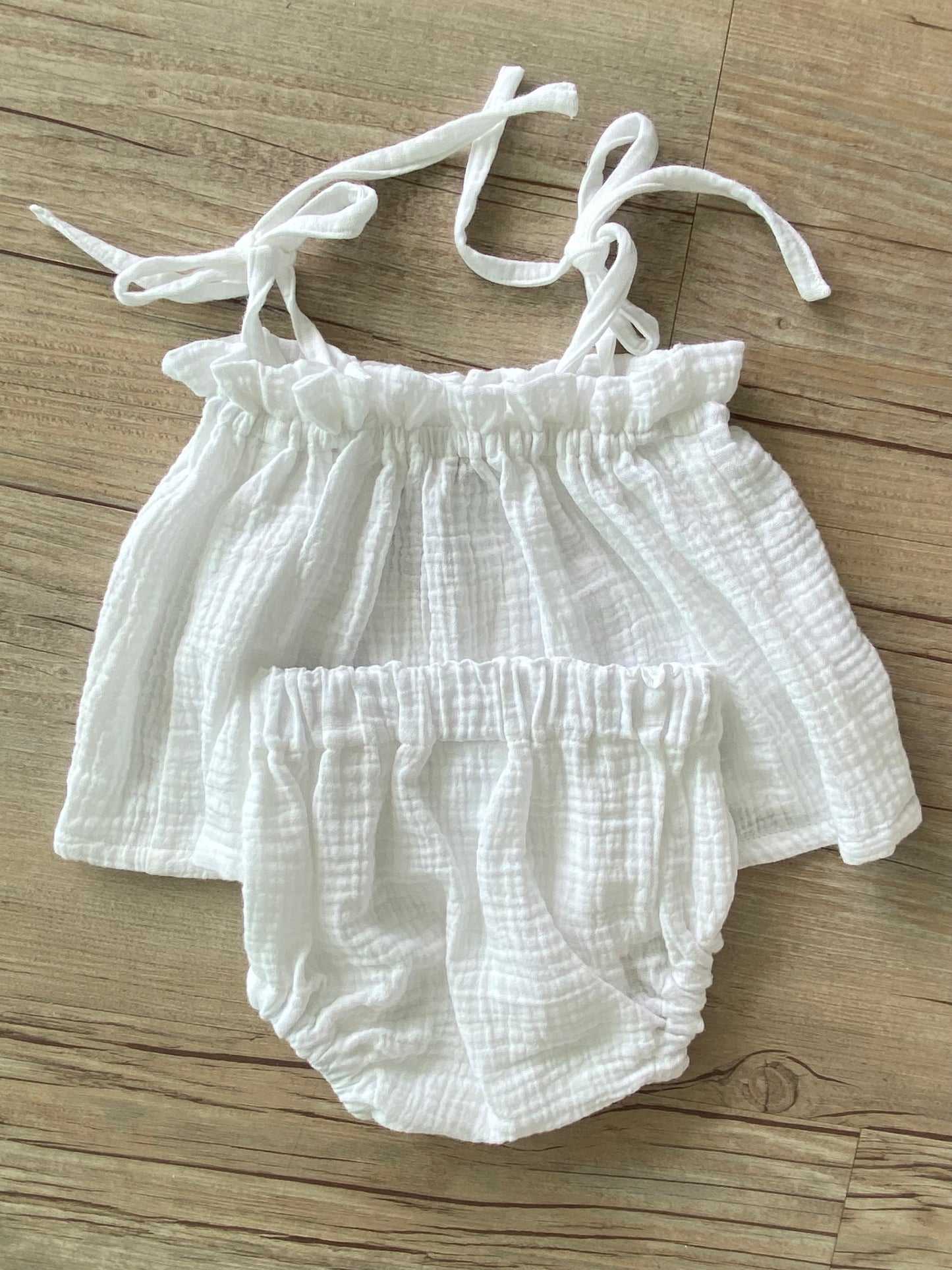 Baby Shoestring Peplum Set ~ White Cotton Muslin