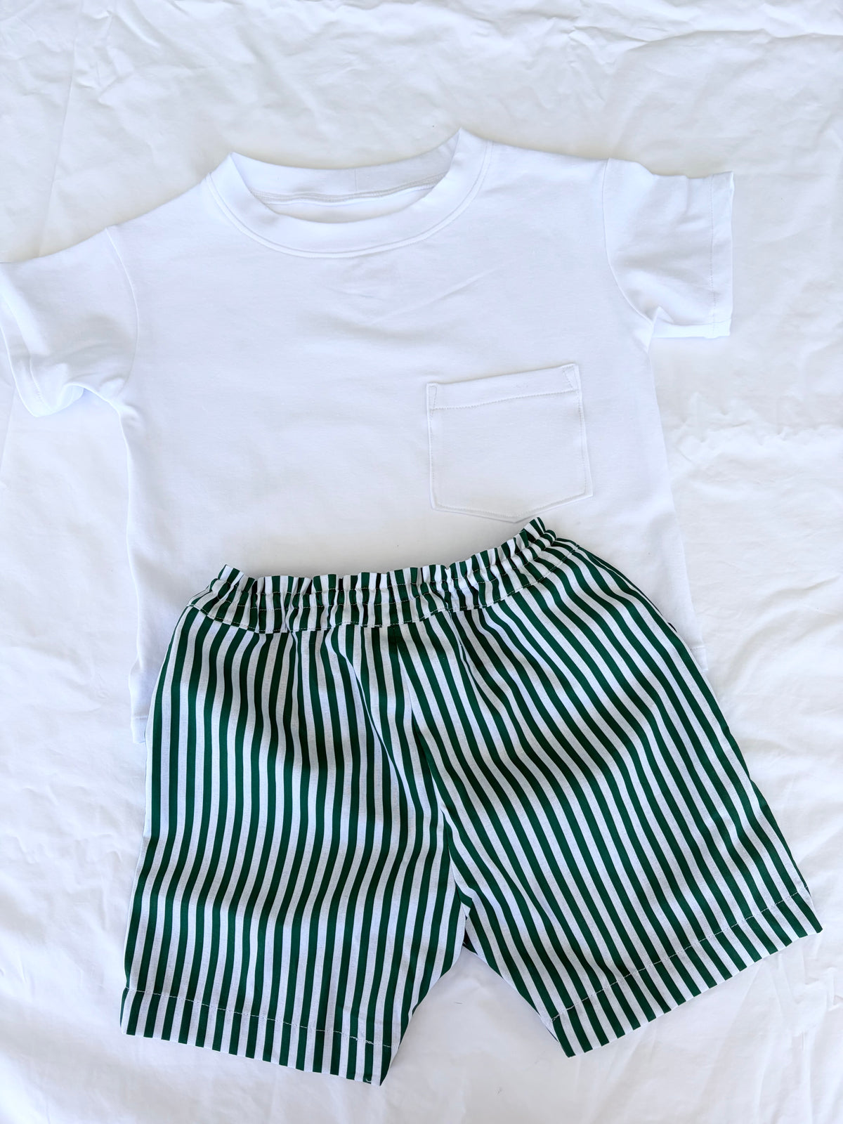 Christmas Shorts - Cotton Green and White Stripe