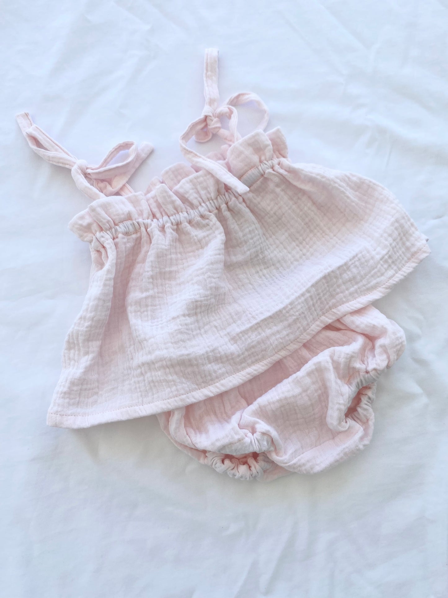 Baby Shoestring Peplum Set - Cotton Muslin - Baby Pink