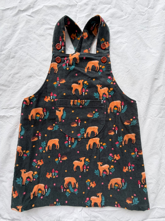 Sylvie Pinafore - Cotton Corduroy- Forest Green Native Deer