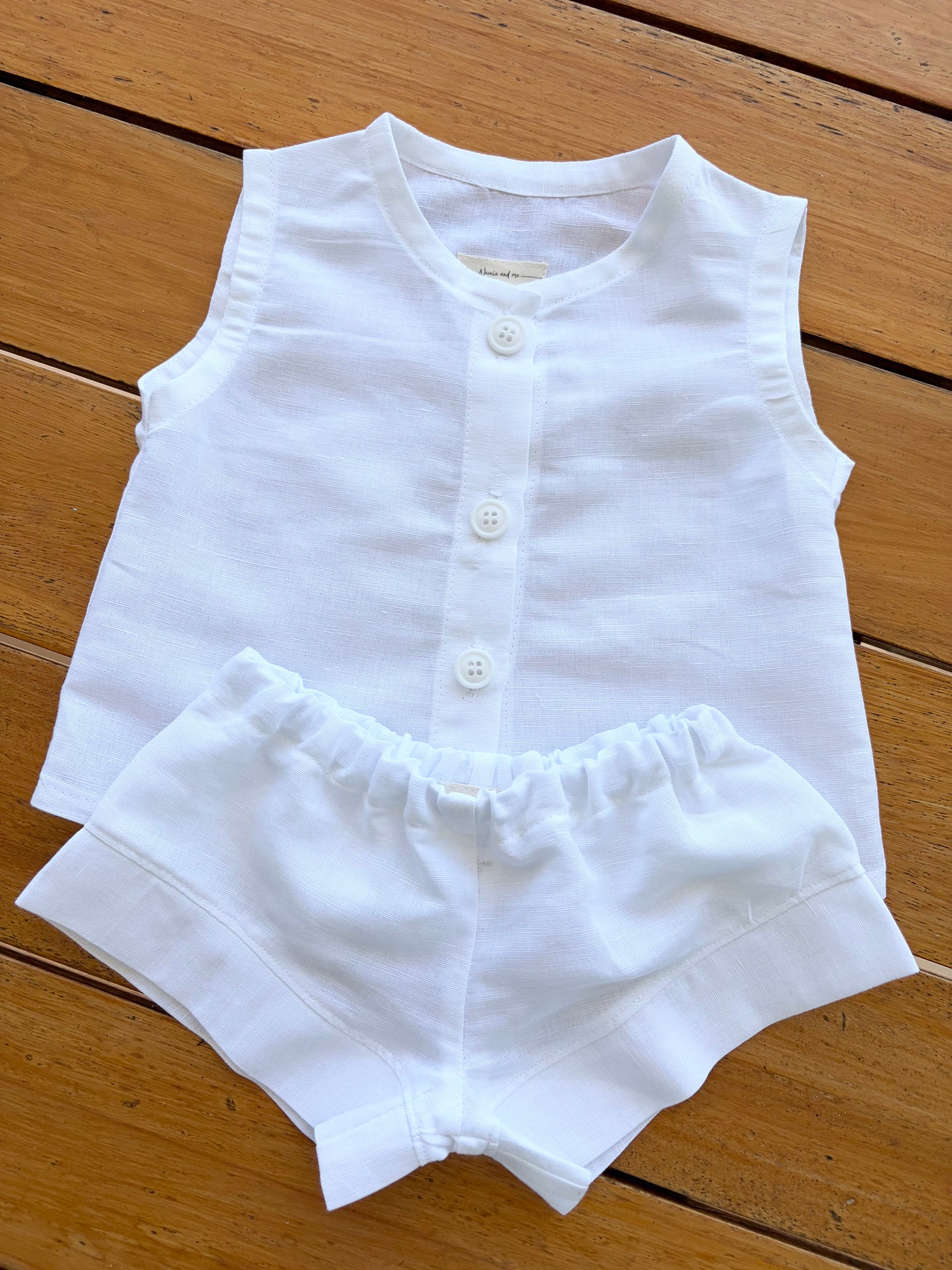 Unisex Cotton Linen Top Shorts Set - White
