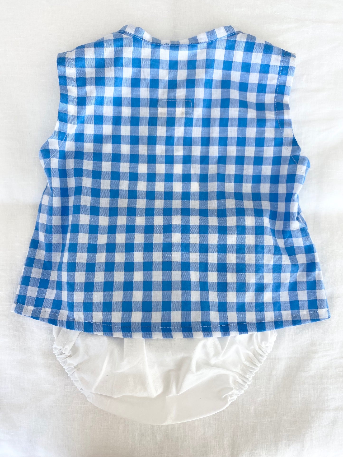 Zai Zai Baby Buttoned Top/Pant Set - Cotton Gingham - Sky Blue