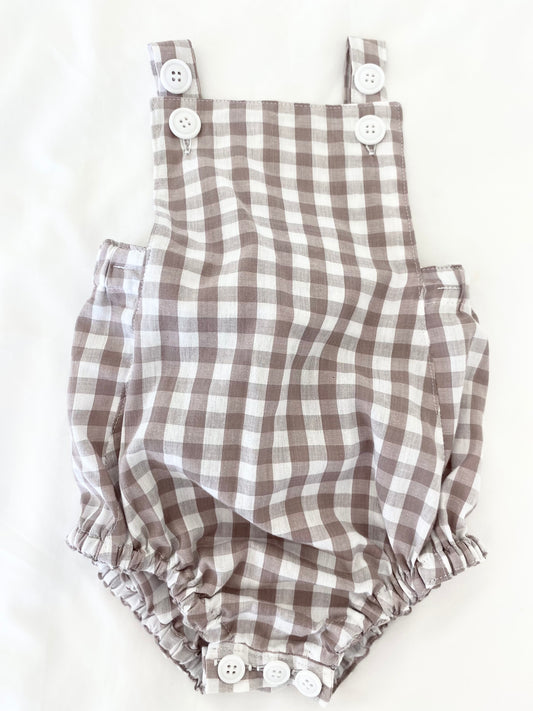 Unisex Romper - Cotton Gingham Mocha