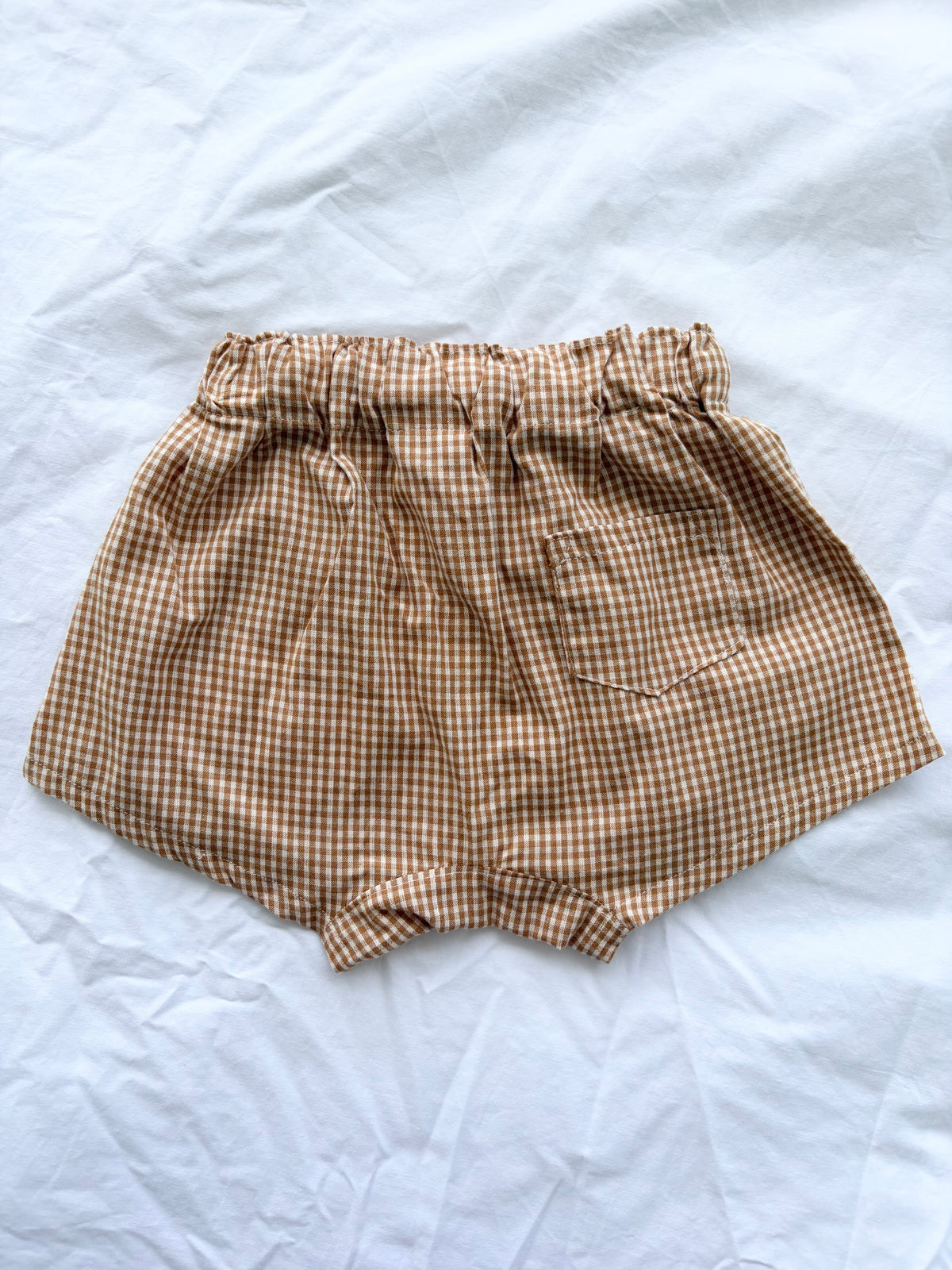 Zai Zai Baby and Toddler Slouch Drawstring Short - Cotton Gingham Pecan