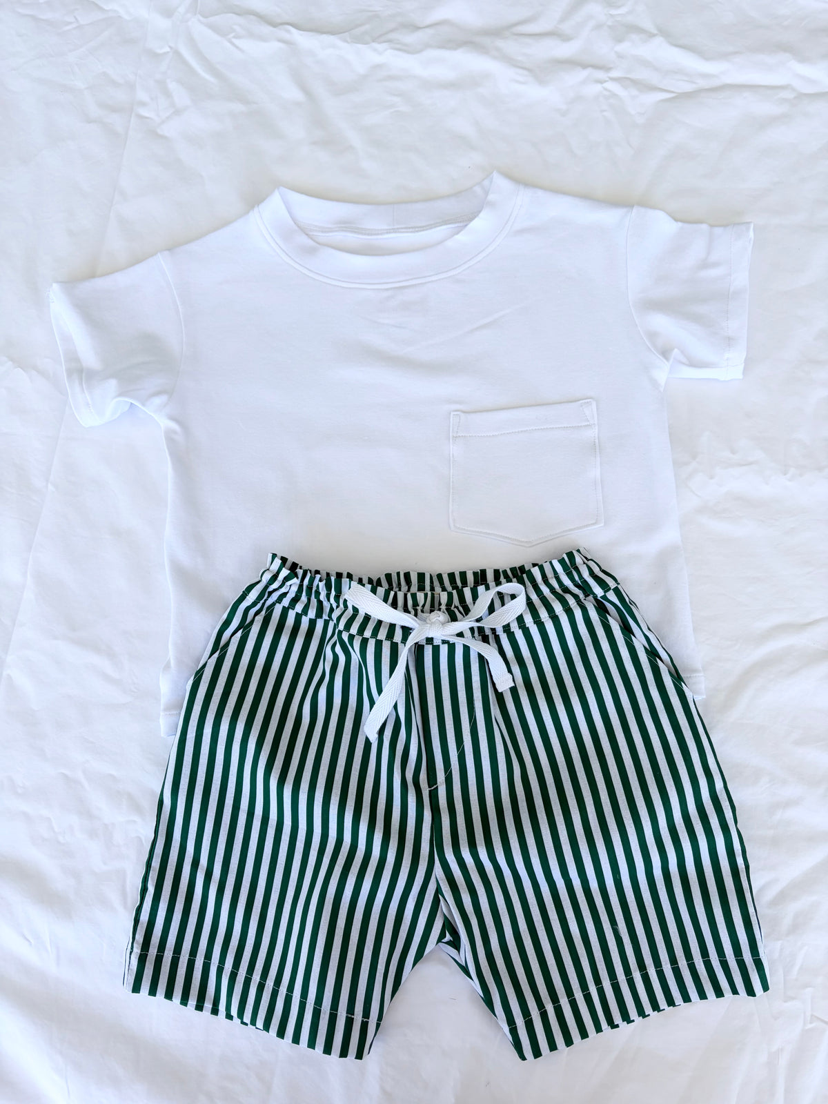 Christmas Shorts - Cotton Green and White Stripe