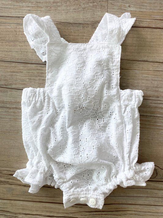 Marigold Romper ~ White Cotton Broderie Anglaise