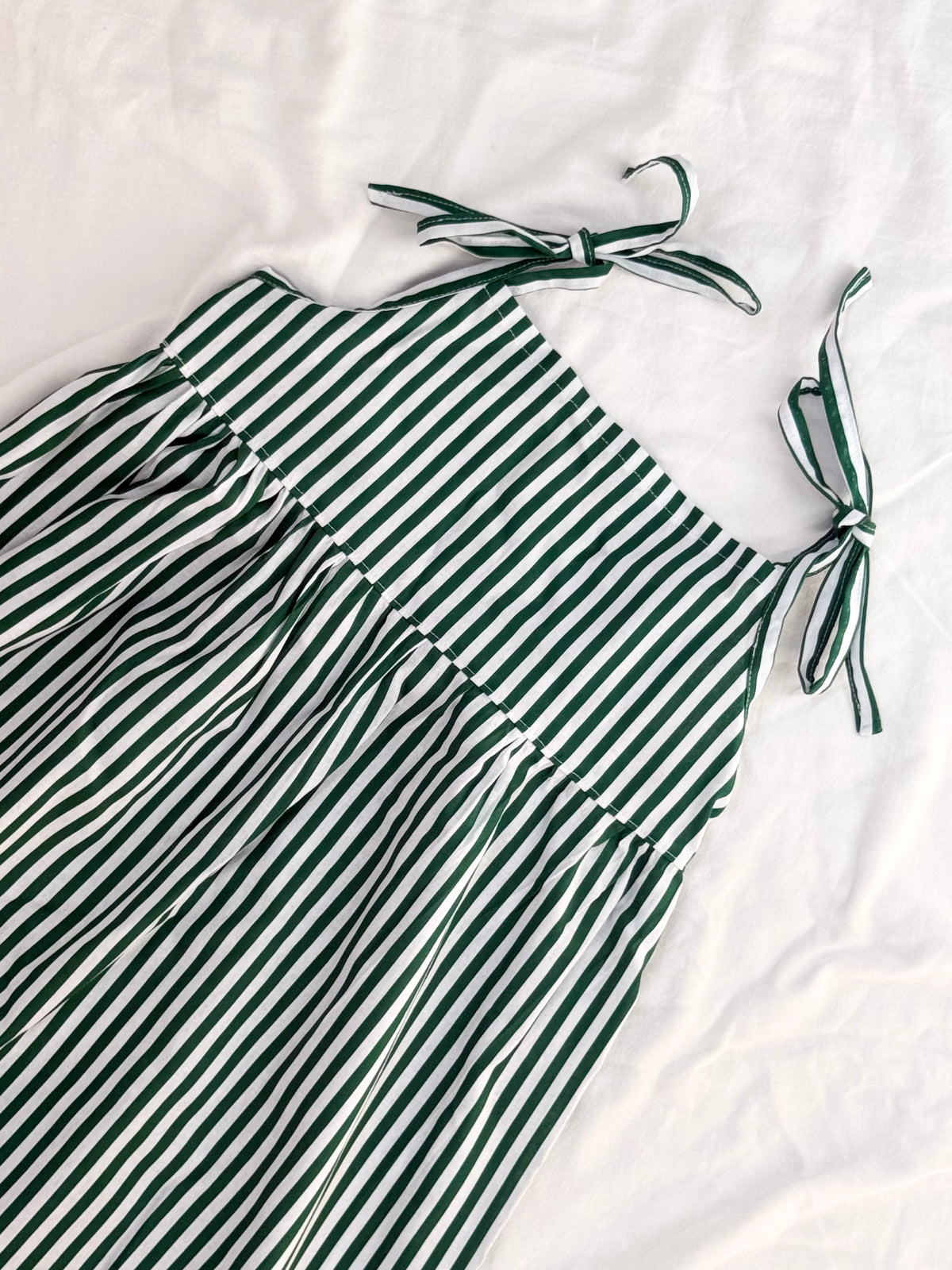 Christmas Shoestring Dress - Cotton Green Stripe