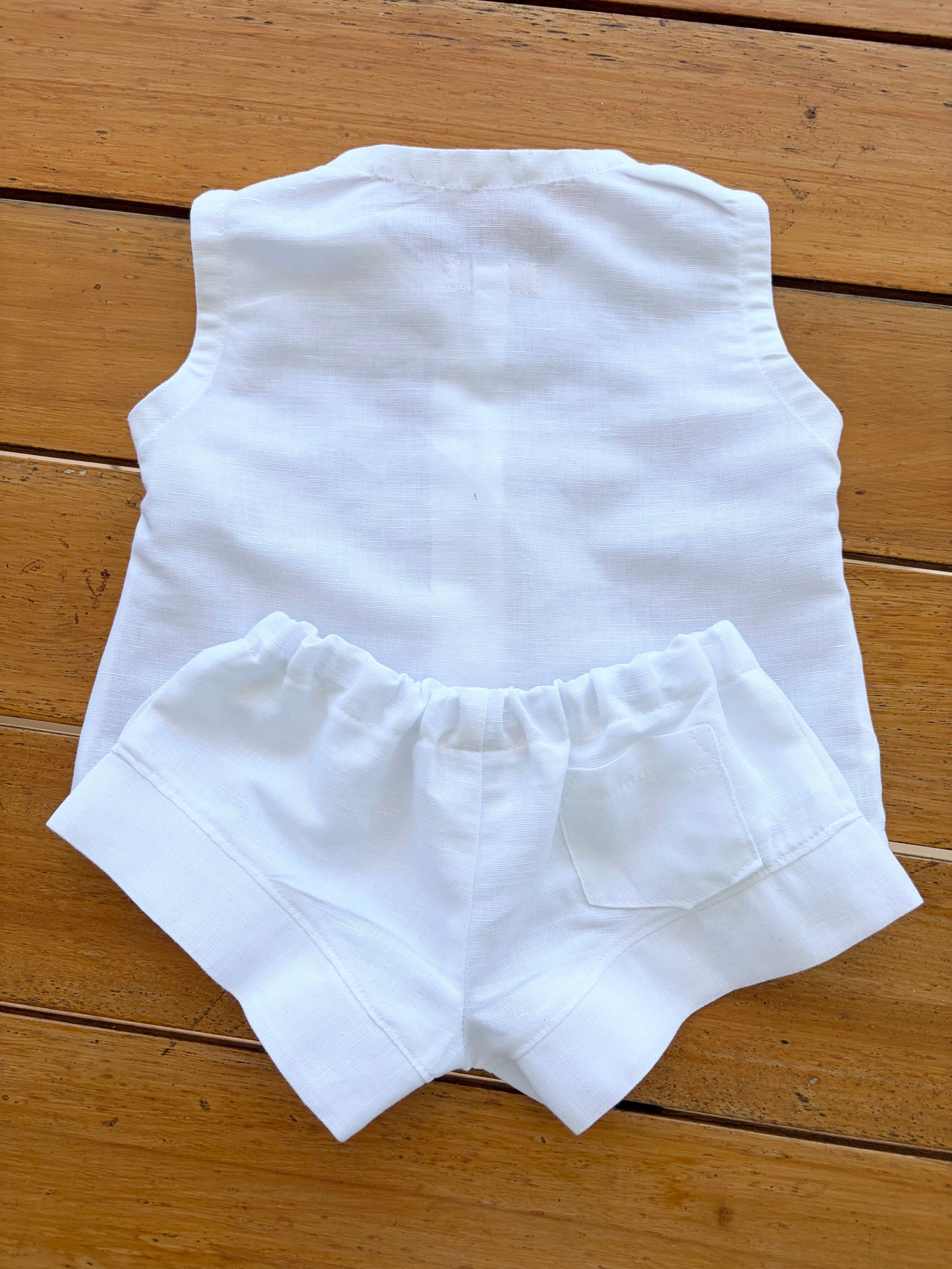 Unisex Cotton Linen Top Shorts Set - White