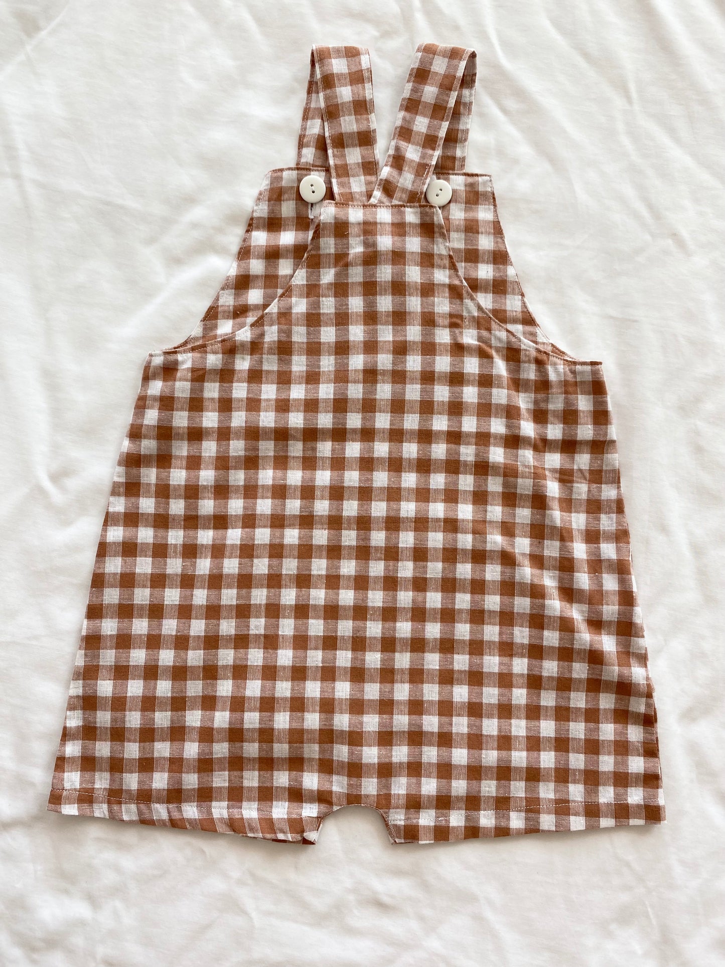 Unisex Loose Fit Overall - Boys Wear Flax Cotton Gingham Nutmeg