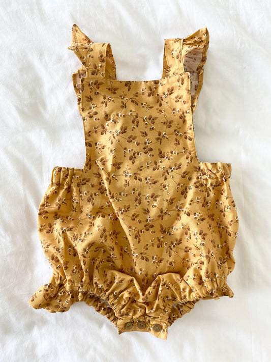 Marigold Romper - Tan Floral Cotton