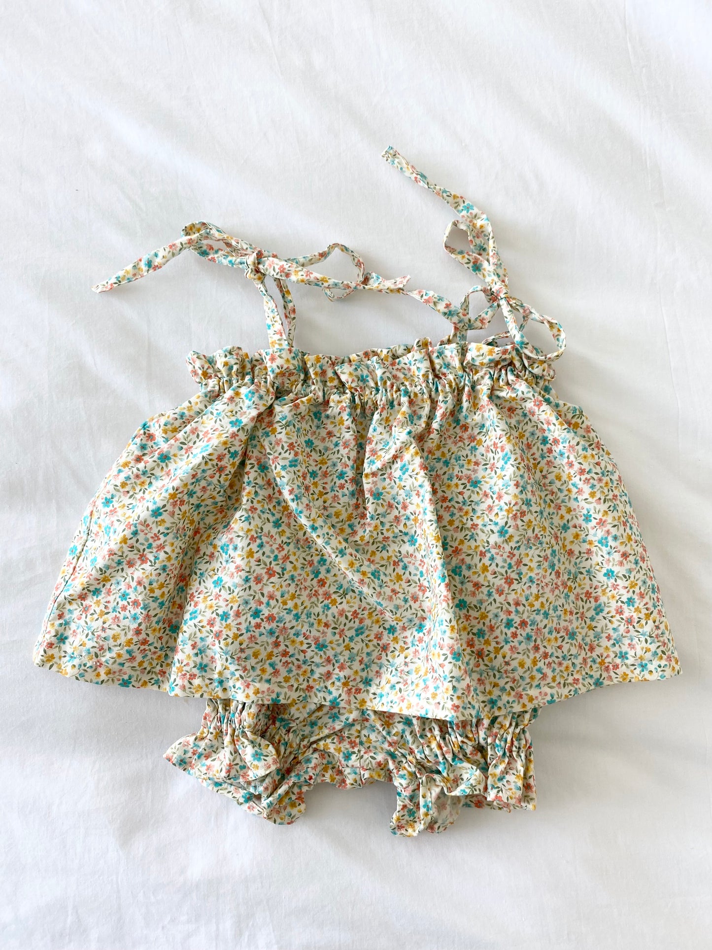 Libby Shoestring Peplum Top & Panty Bloomer Set - Cotton Poplin Multi Yellow Sprig