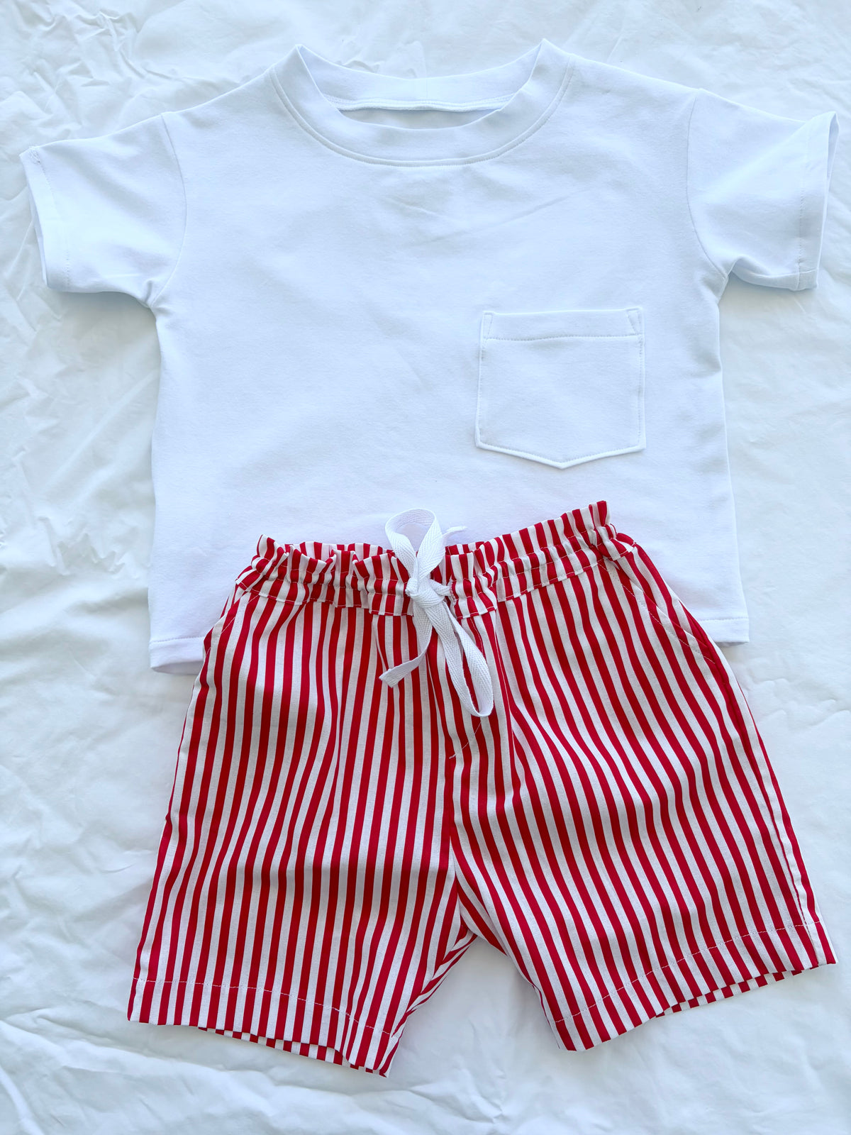 Christmas Shorts - Cotton Red and White Stripe