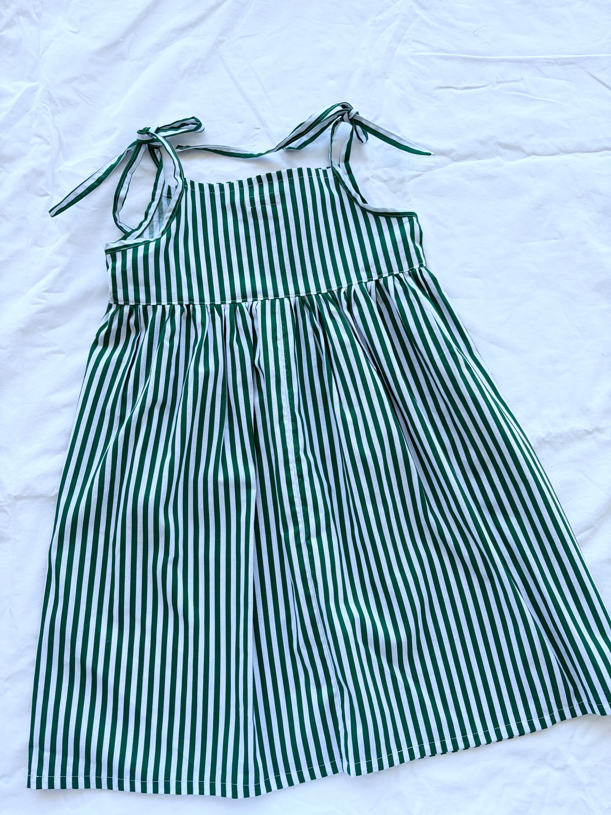 Christmas Shoestring Dress - Cotton Green Stripe
