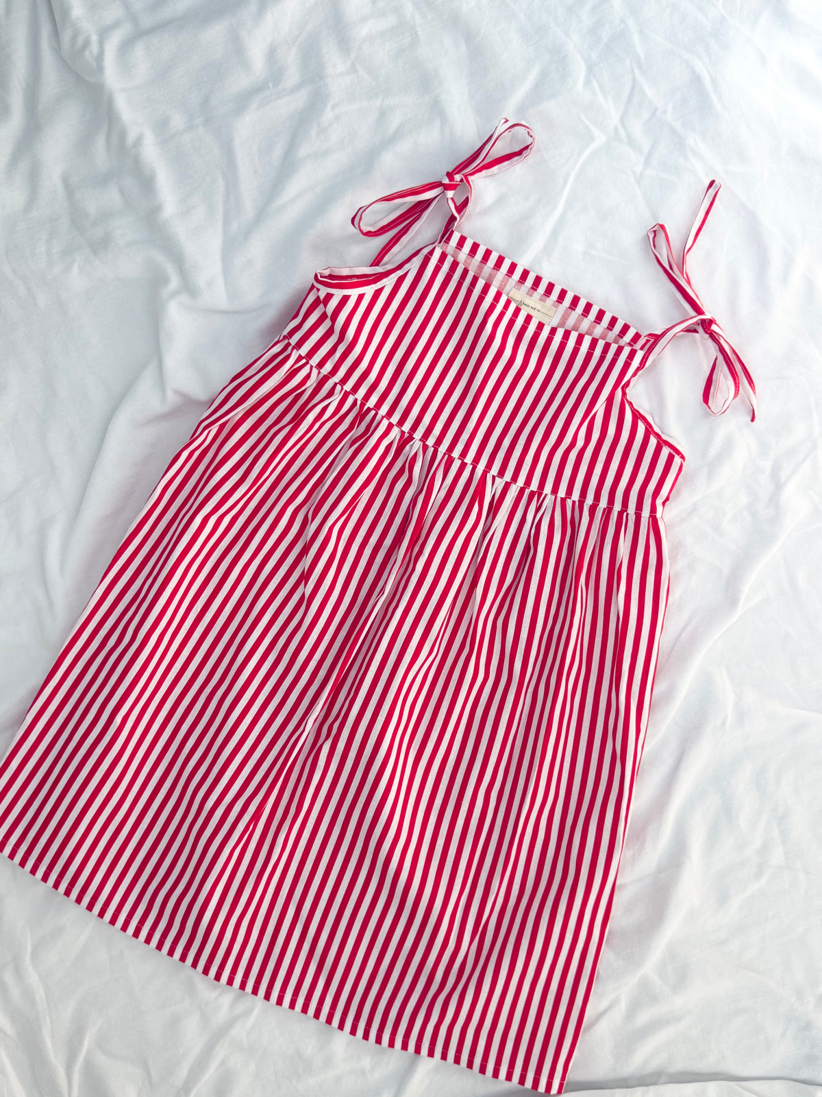 Christmas Shoestring Dress - Cotton Red and White Stripe