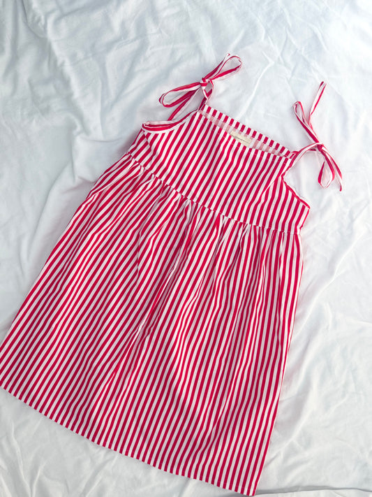 Christmas Shoestring Dress - Cotton Red and White Stripe