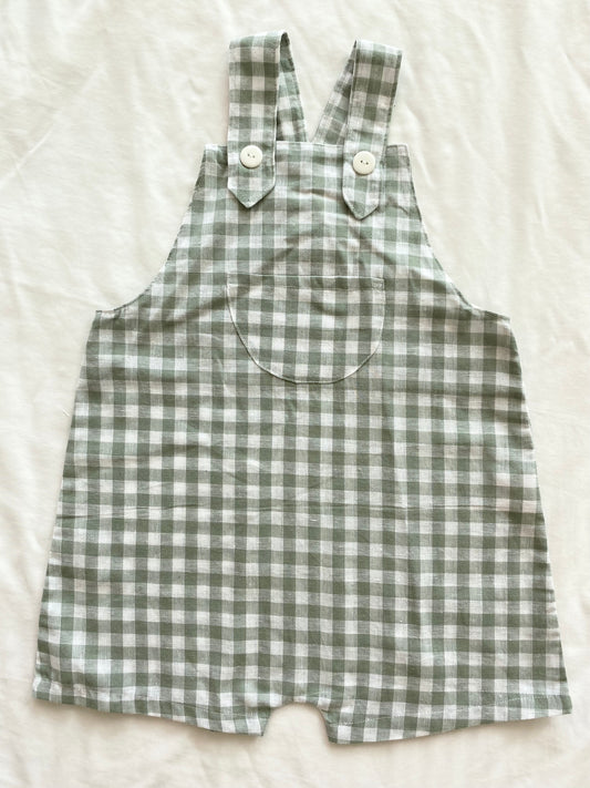 Unisex Loose Fit Overall - Boys Wear - Flax Cotton Gingham Sage