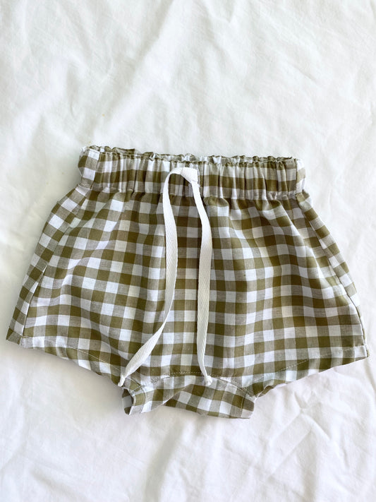 Zai Zai Baby Boy Short ~ Cotton Gingham ~ khaki