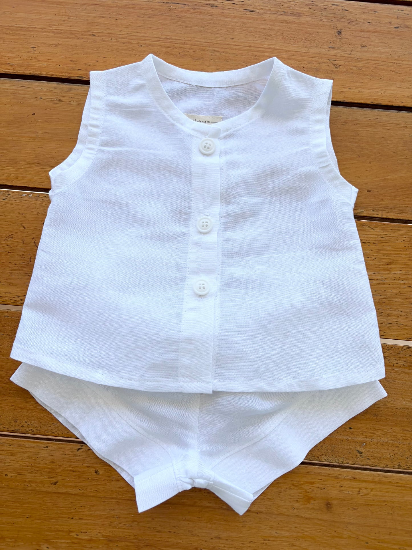 Unisex Cotton Linen Top Shorts Set - White