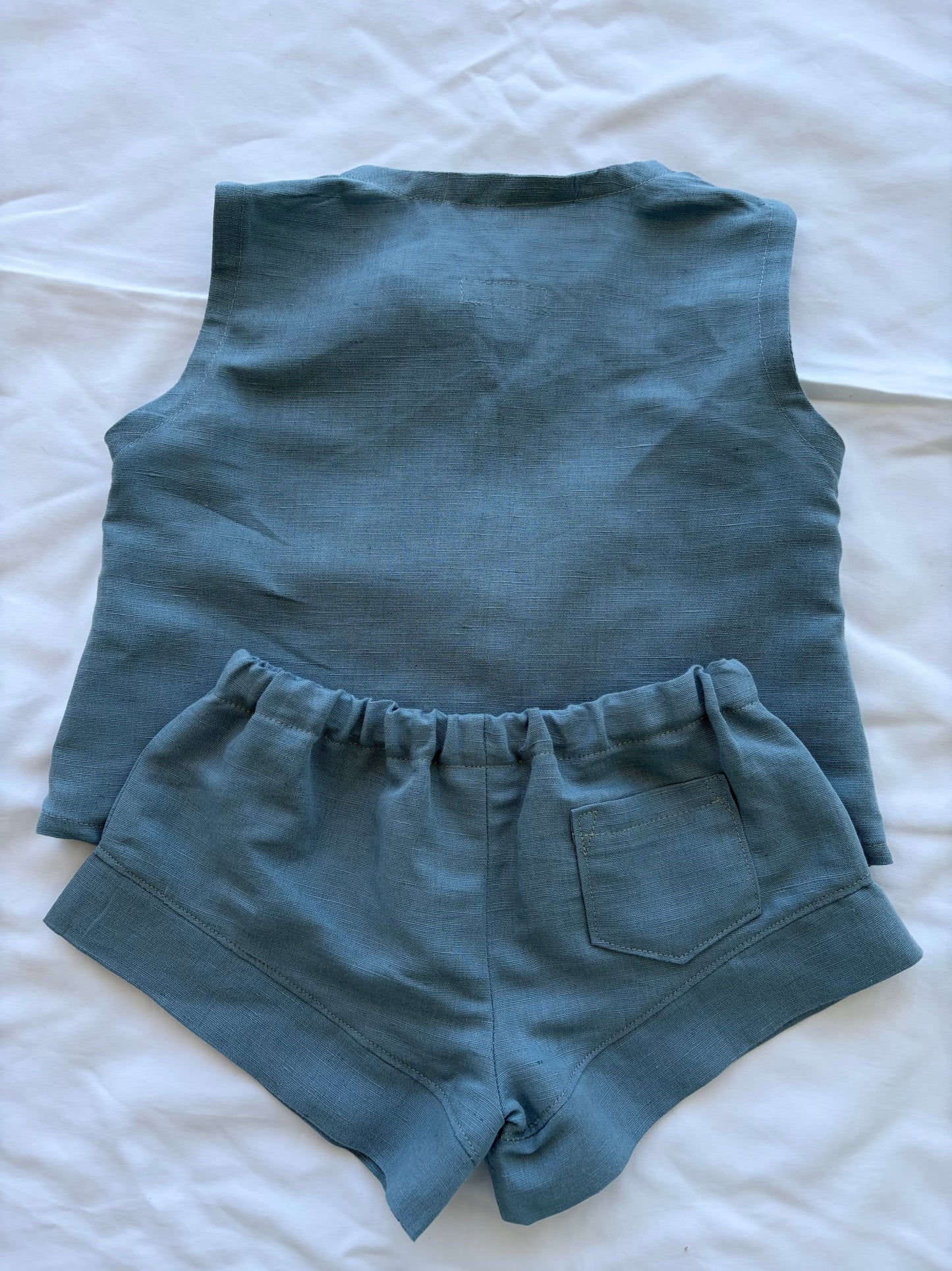 Unisex Cotton Linen Top Shorts Set - Egg Blue