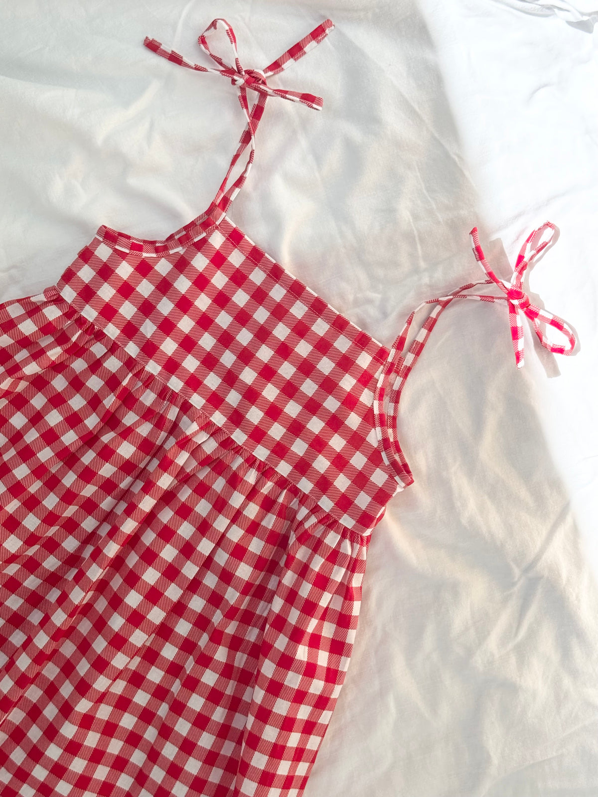 Christmas Shoestring Dress - Cotton Gingham Red Check