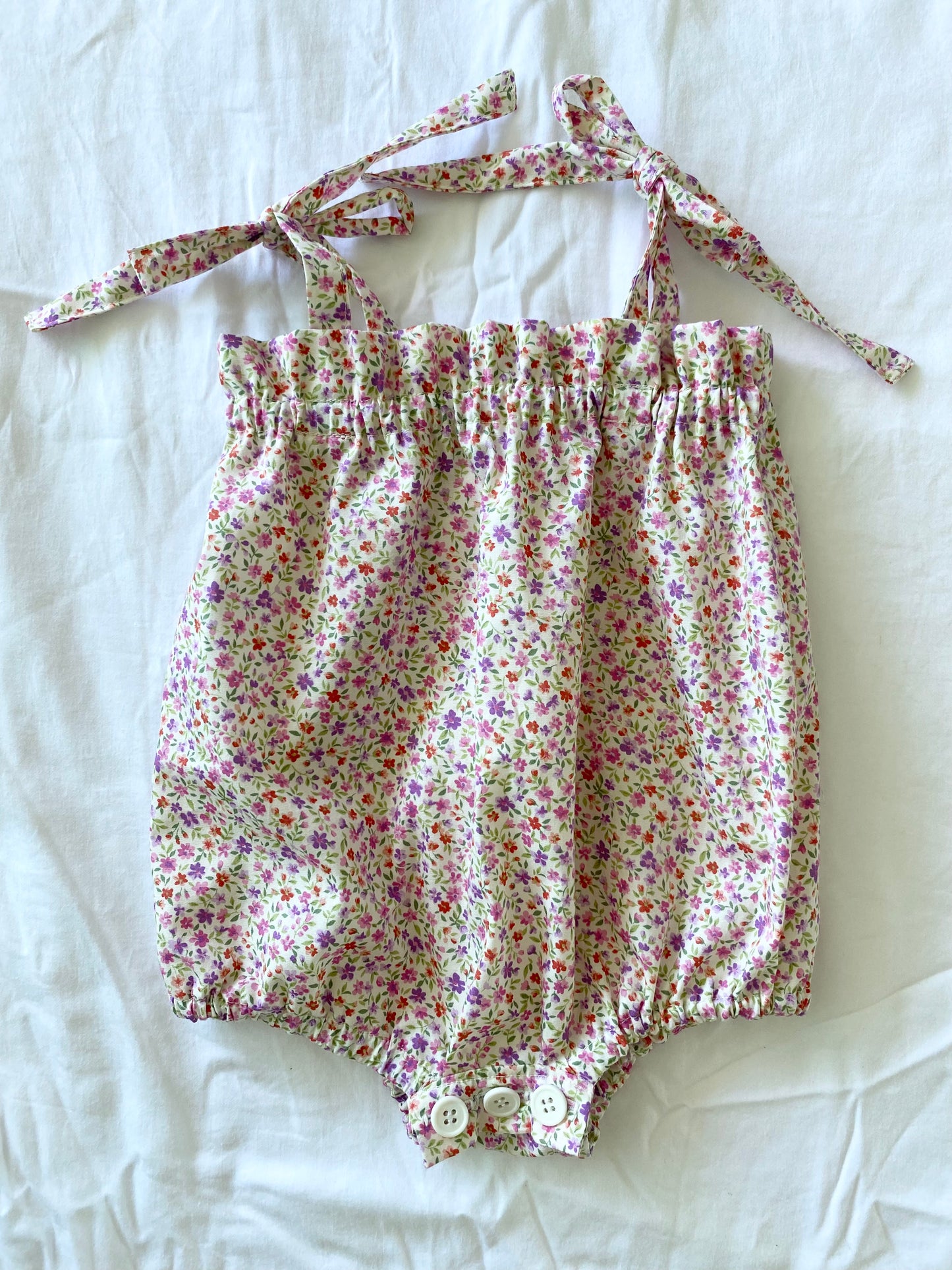 Libby Shoestring Romper - Cotton Poplin Multi Pink Sprig