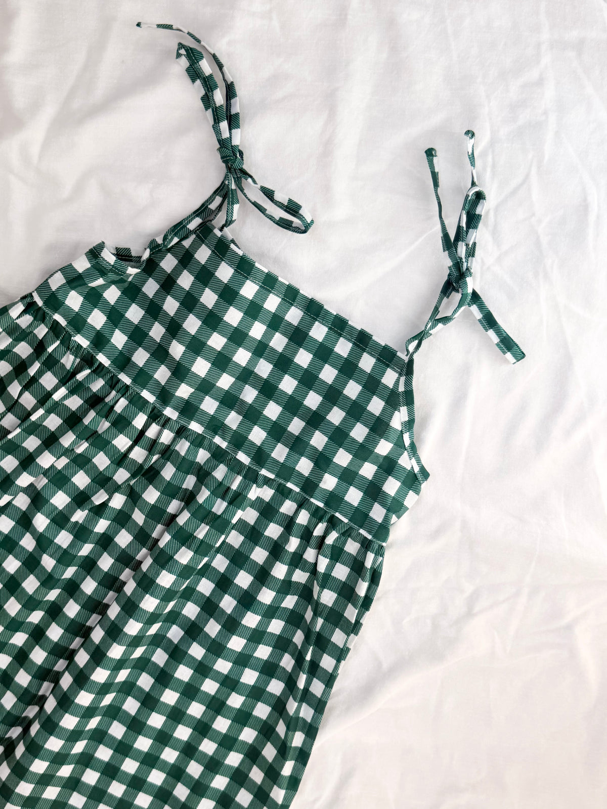 Christmas Shoestring Dress - Cotton Gingham Green Check