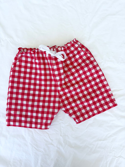 Christmas Shorts - Cotton Gingham Red and White Check
