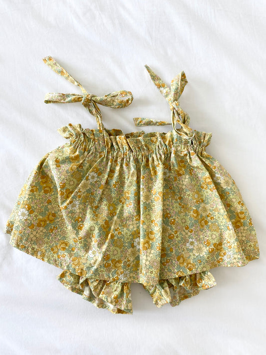 Libby Shoestring Peplum Top and Panty Bloomer Set - Cotton Poplin Gold Harvest