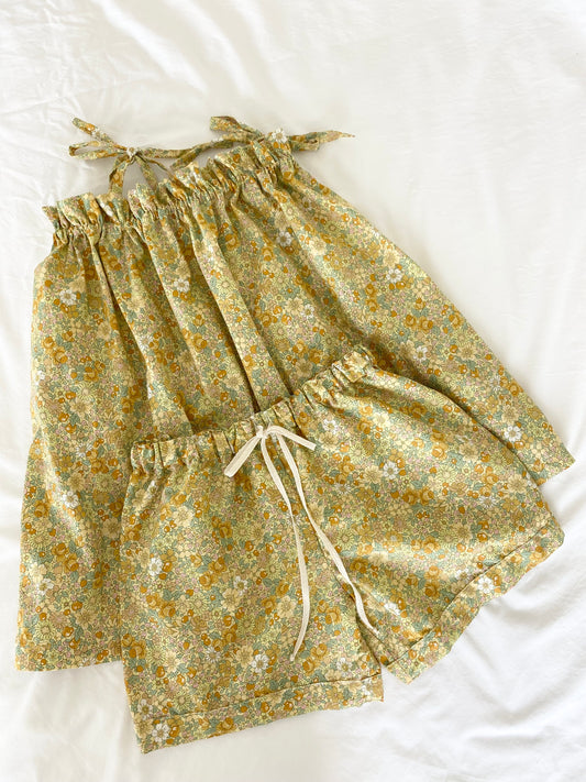 Libby Shoestring Top & Short Set - Japanese Poplin Gold harvest