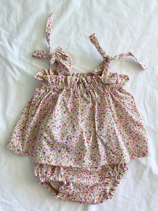 Libby Shoestring Peplum Bloomer Set ~ 100% Cotton Pink Multi Sprig