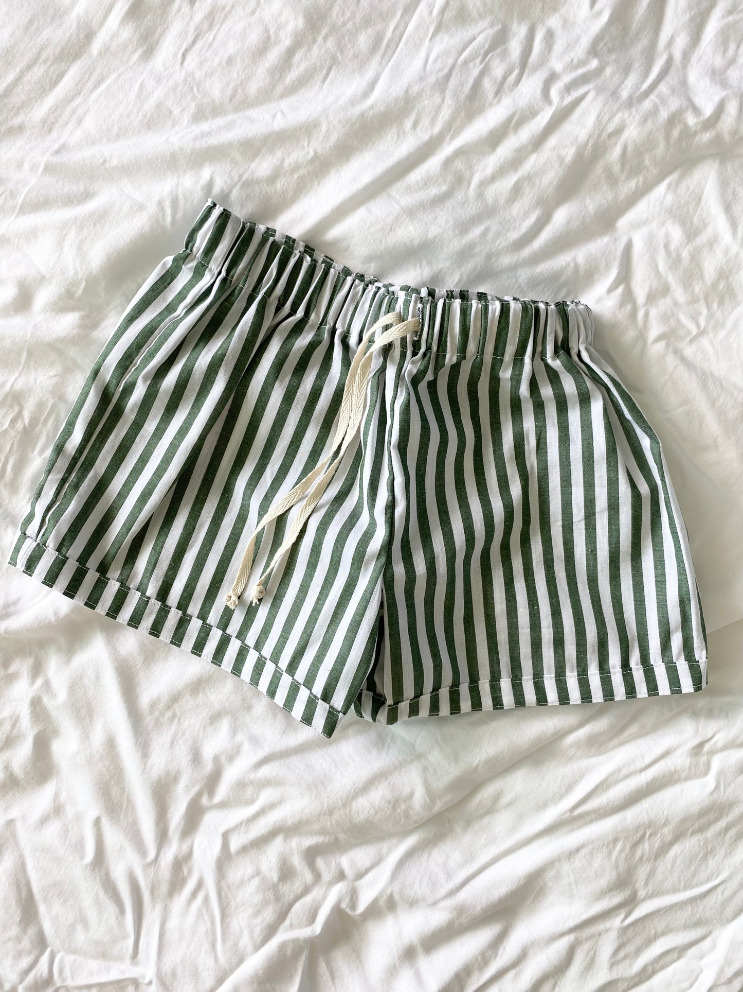 Boys Shorts - Cotton Lawn Green Stripe