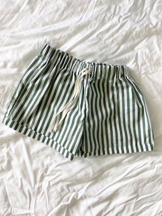 Boys Shorts - Cotton Lawn Green Stripe