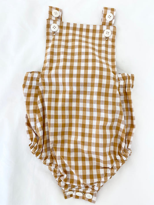 Unisex Romper - Cotton Gingham Golden Spice