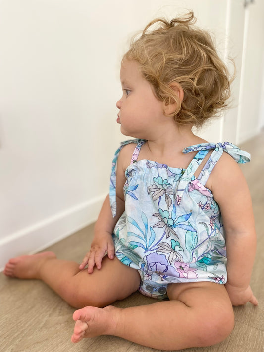 Libby Shoestring Romper ~ Cotton Poplin ~ Blue Star Flital