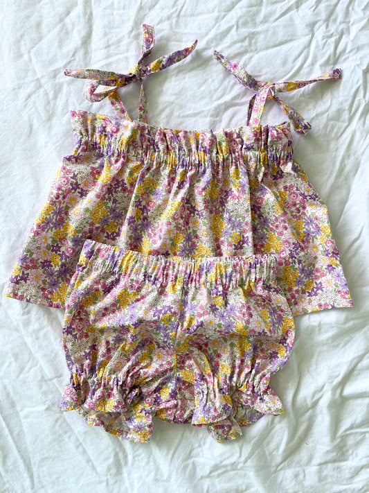 Libby Shoestring Peplum Top & Panty Bloomer Set - Cotton Poplin Pink Mauve