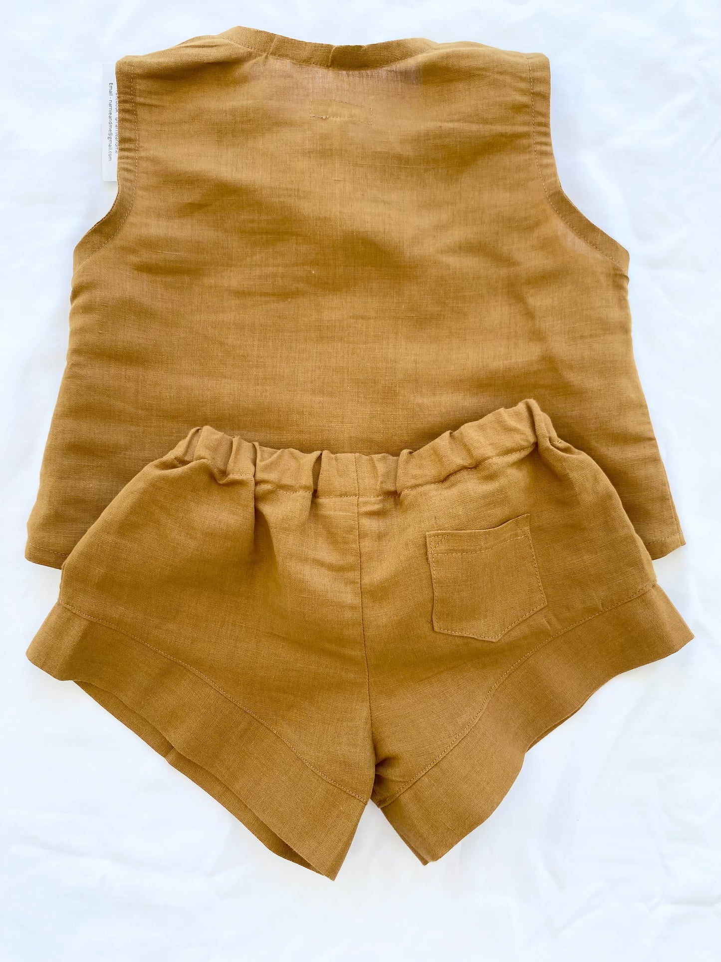 Unisex Cotton Linen Shorts Top Set - Tan
