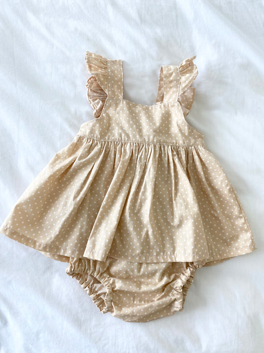 Marigold Peplum Set - Latte Polka Dot Cotton