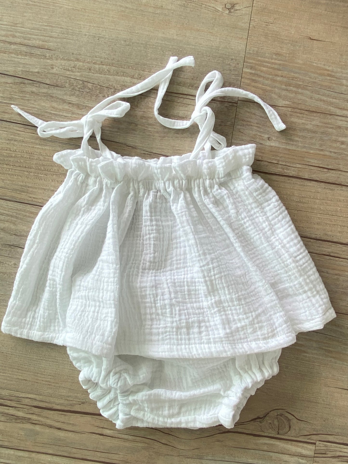 Baby Shoestring Peplum Set ~ White Cotton Muslin