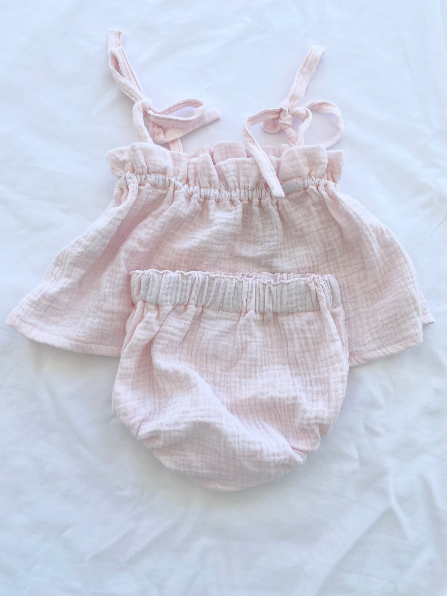 Baby Shoestring Peplum Set - Cotton Muslin - Baby Pink