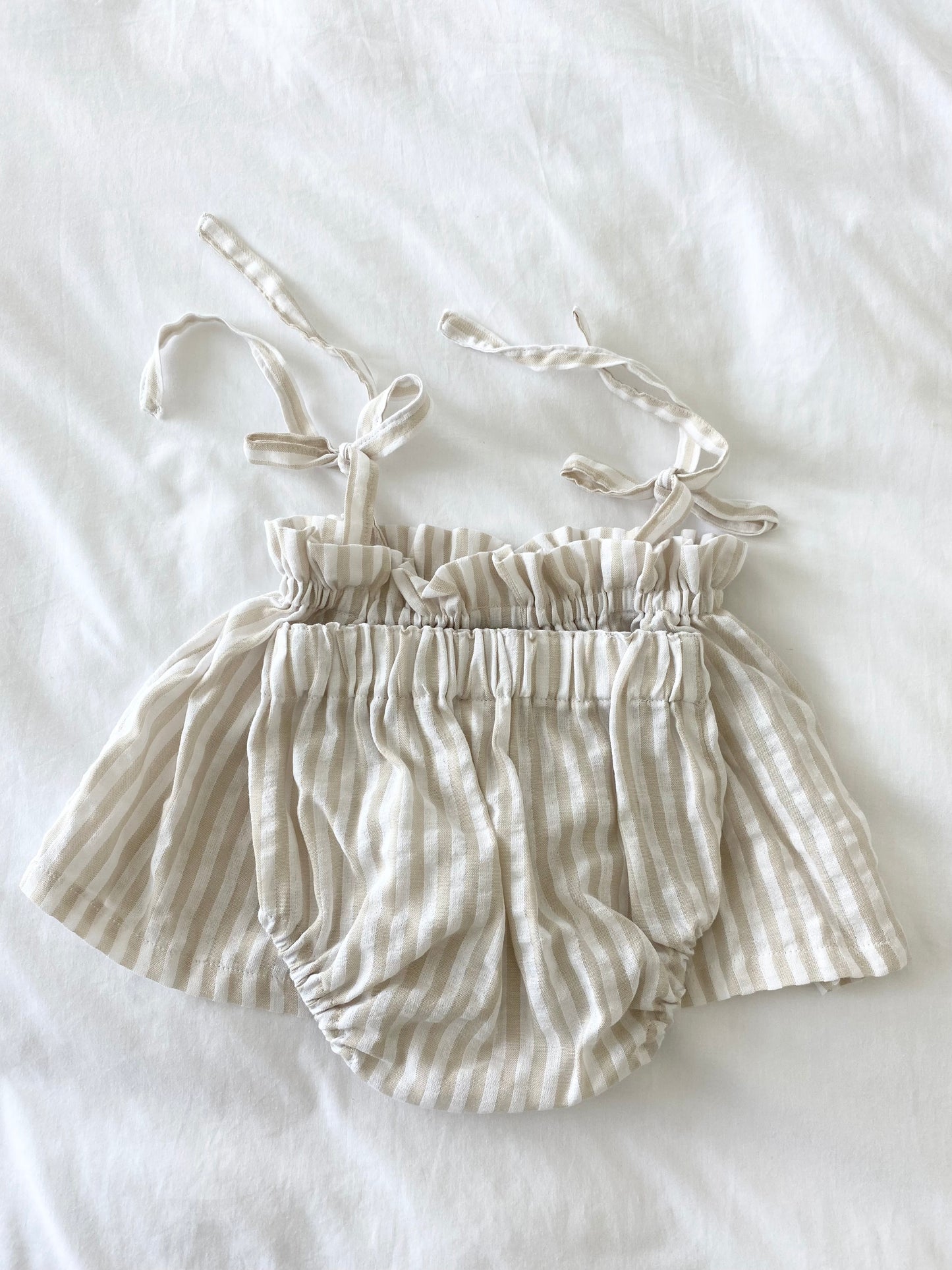 Capri Shoestring Peplum Set - Beige/White Stripe Linen Cptton