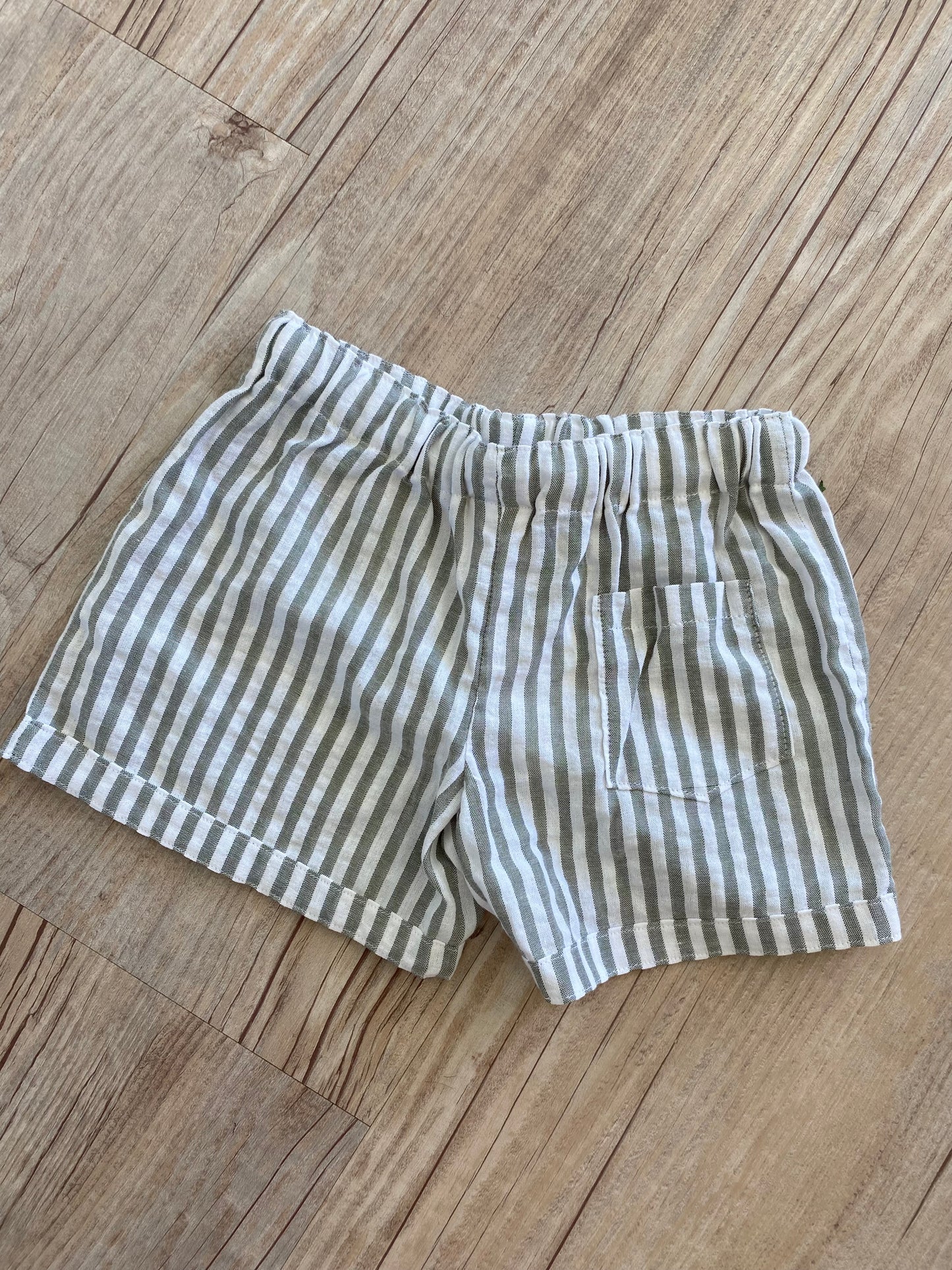 Capri Shorts - Green/White Stripe Cotton Linen