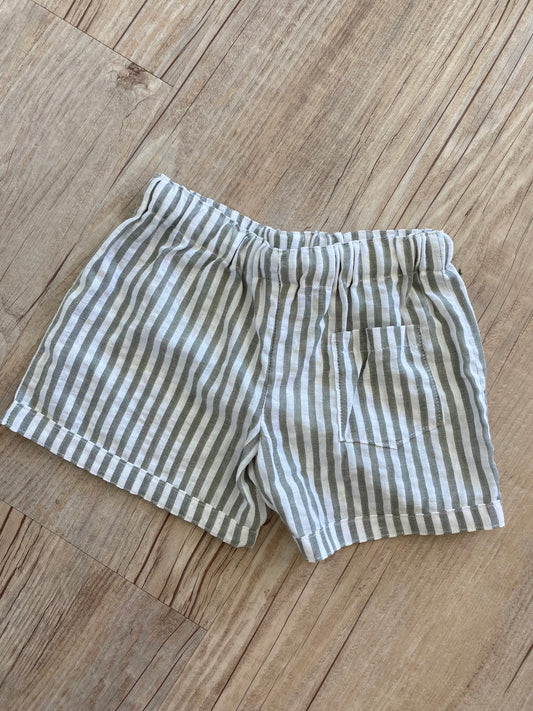 Capri Shorts - Green/White Stripe Cotton Linen