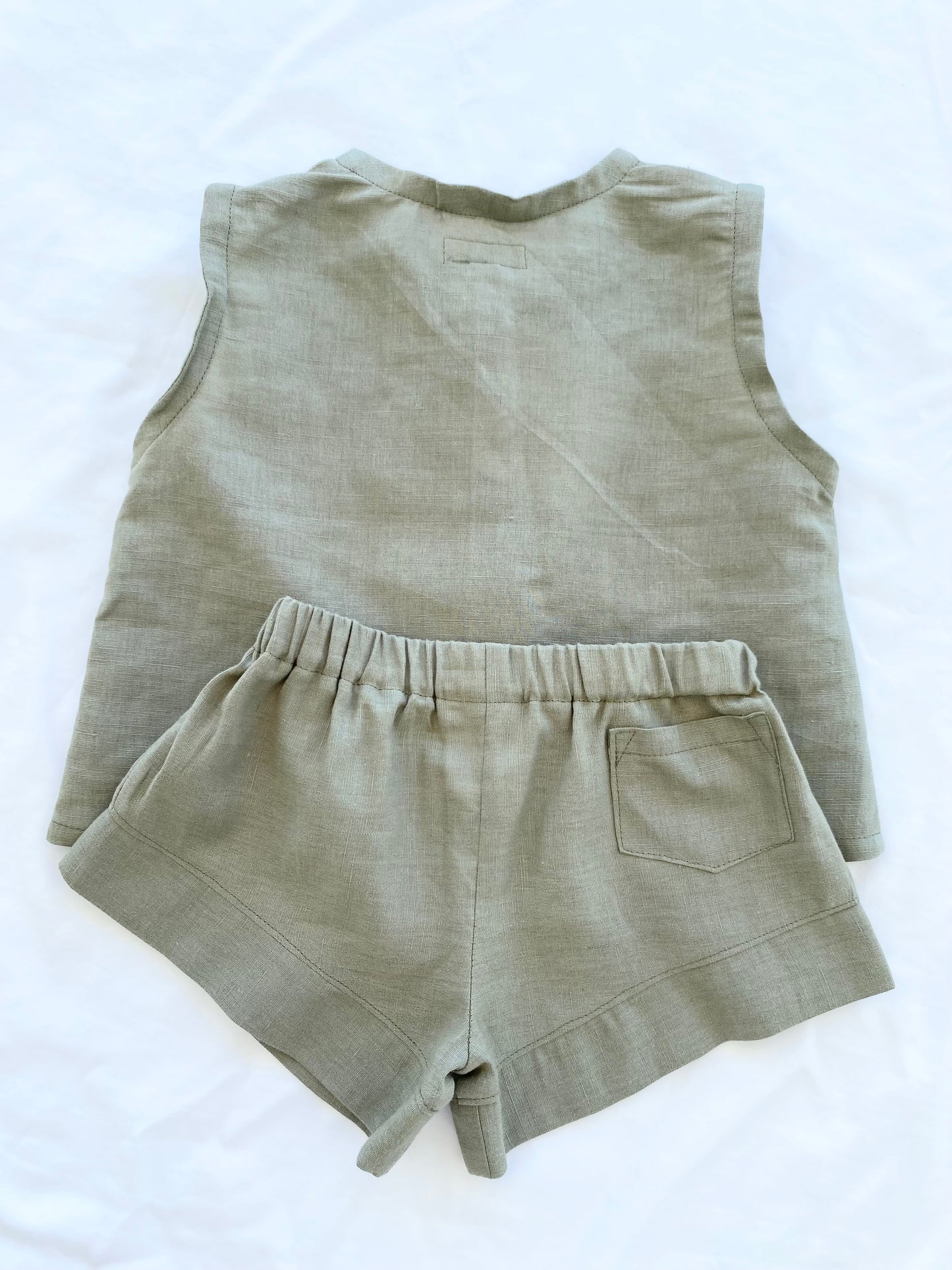 Unisex Cotton Linen Shorts Top Set - Sage