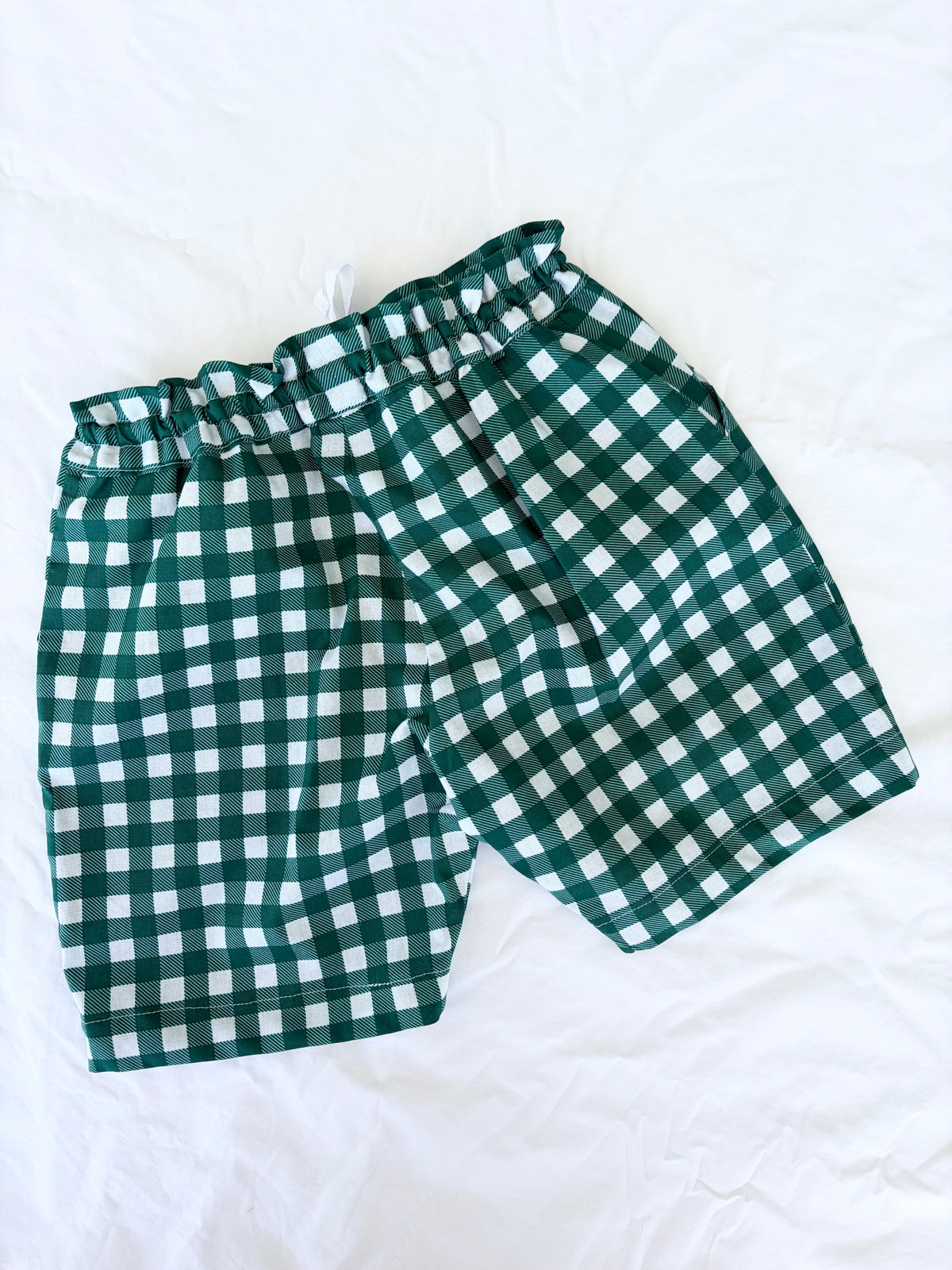 Christmas Shorts - Cotton Gingham Green and White Check