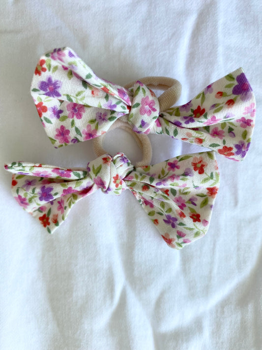 Libby Multi Pink Sprig Bows & Scrunchies - Cotton Poplin