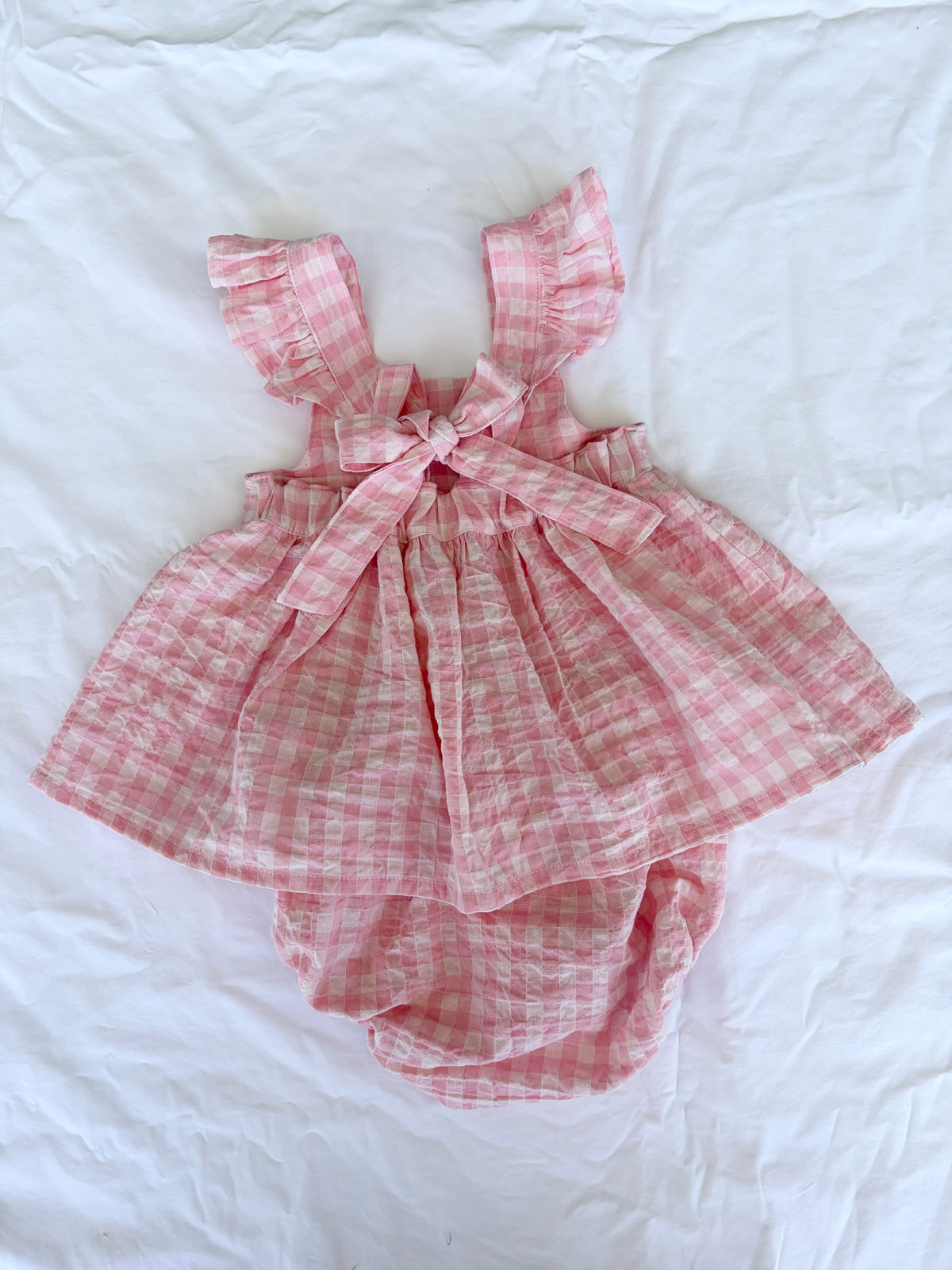 Marigold Peplum Set - Cotton Seersucker Gingham Baby Pink
